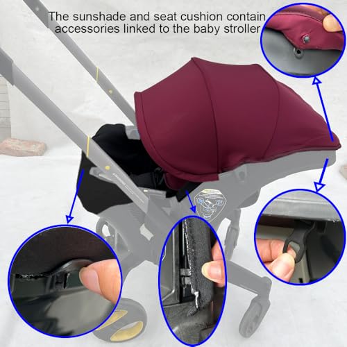 Image of Stroller Accessory Washing Kit Textile Set, Colorful Canopy & Water Resistance Soft Cushion Compatible with DOONA CAR SEAT Strollers (Wine Red)