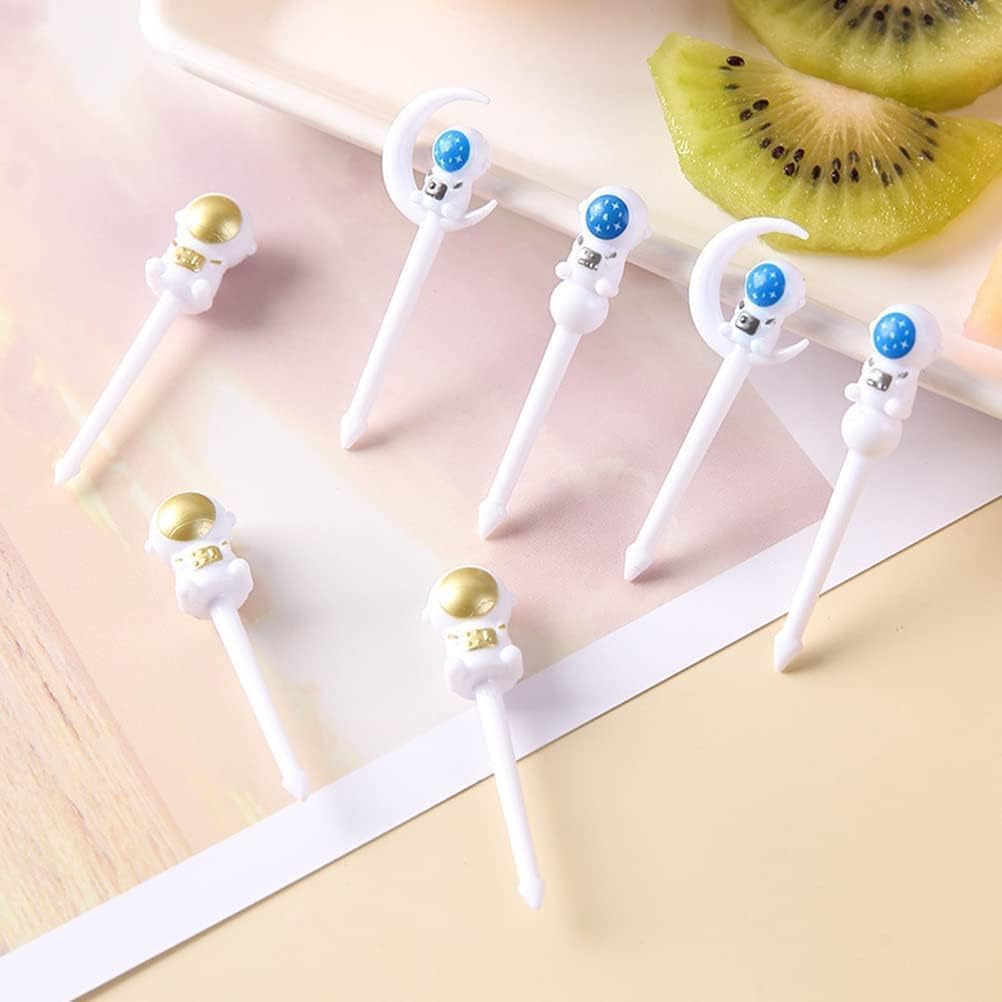 8Pcs Astronaut Fruit Fork Set, Bento Food Picks mini forks for lunch box Fruit Cocktail Picks