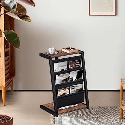Join Iron End Table Storage Bookshelf, Detachable Brochure Display Stand, Floor-Standing Magazine Rack With 4 Pockets, Newspaper Stand Easy To Move Easy To Assemble Compartments For Living Room #TOP3