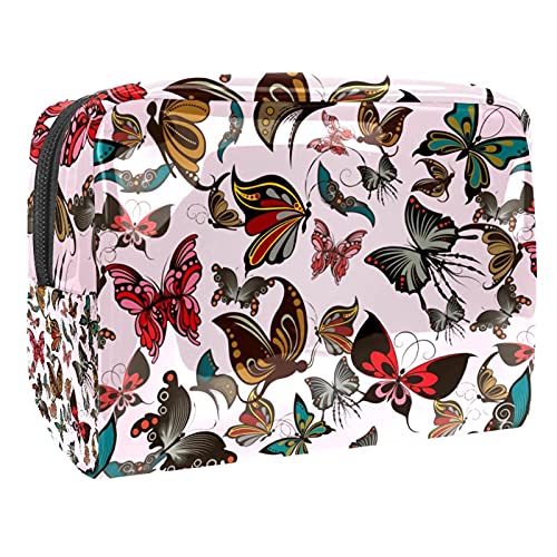 Vanity de maquillage imperméable pour femme, trousse de toilette zippée motif papillon