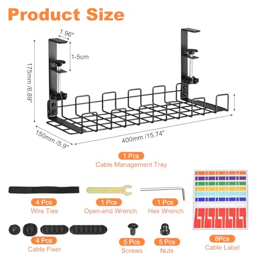 uxcell Bandeja Porta Cable, 1 pieza 15.75'' - Bandeja Metalica Ajustable y Removible para Organizacion de Cables Bajo Escritorio para Oficina y Computadora (Negro) miniatura 2