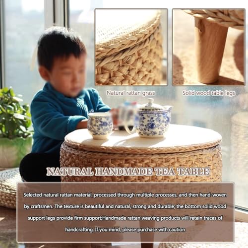 Table basse ronde rotin japonais avec rangement ZYCSH