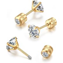 Flat Screw Back Stud Earrings,Safety Screw on Flatback CZ Earrings for Cartilage Helix Piercing for Women Men Hypoallergenic