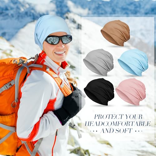Gorro feminino despojado com 5 peças de turbante elástico para cabeça de câncer touca de caveira lar