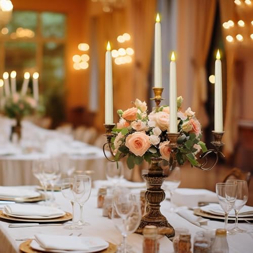 Image of flameless Ivory Taper Candles with Remote Control Timer, 9Pack 9.6x0.8inch