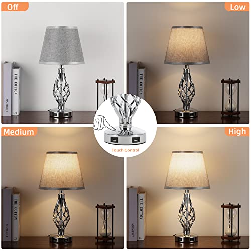 Touch Table Lamps Set of 2, Bedside Lamp with USB Ports, Aooshine