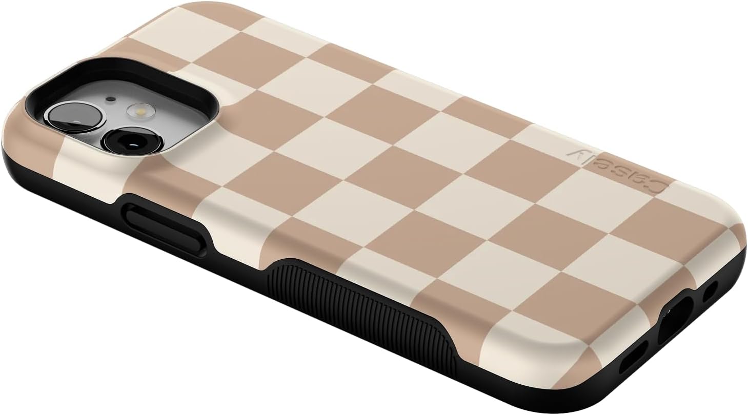 Casely iPhone 12 Mini Case | Fit Check | Neutral Checkerboard | Bold Protective Design | Compatible with MagSafe