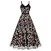 Floral Embroidered Dress for Women Long Flower Embroidery Dress Tulle Prom Dress Embroidery Mesh Floral Print Dress Vintage Spaghetti Straps Formal Evening Party Homecoming Wedding Guest Dress Black L