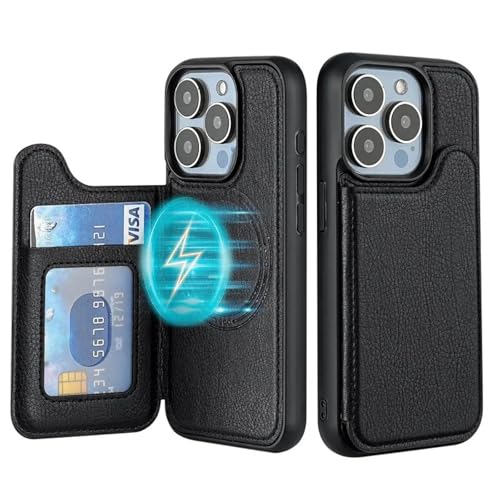 Étui portefeuille en cuir iPhone 15 Plus noir à rabat