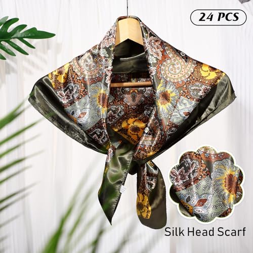 Hicarer 24 Pcs 35 Inch Silk Head Scarf Large Square Neck Scarf Sleeping Hair Wrapping Satin Scarf for Women3