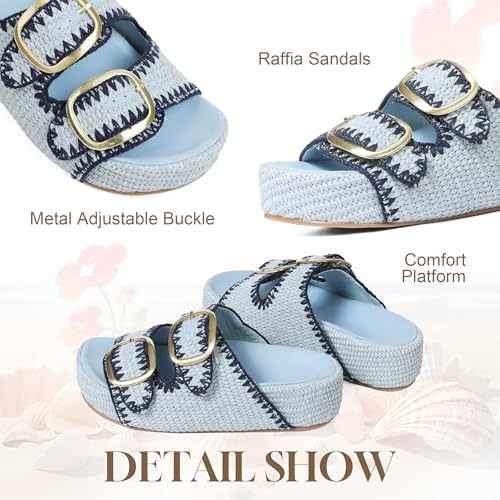 Image of Woven Platform Sandals For Women Espadrilles Open Toe Flatform Raffia Sandals Slip On Slide Sandals Casual Woven Sandals Summer Beach Sandals