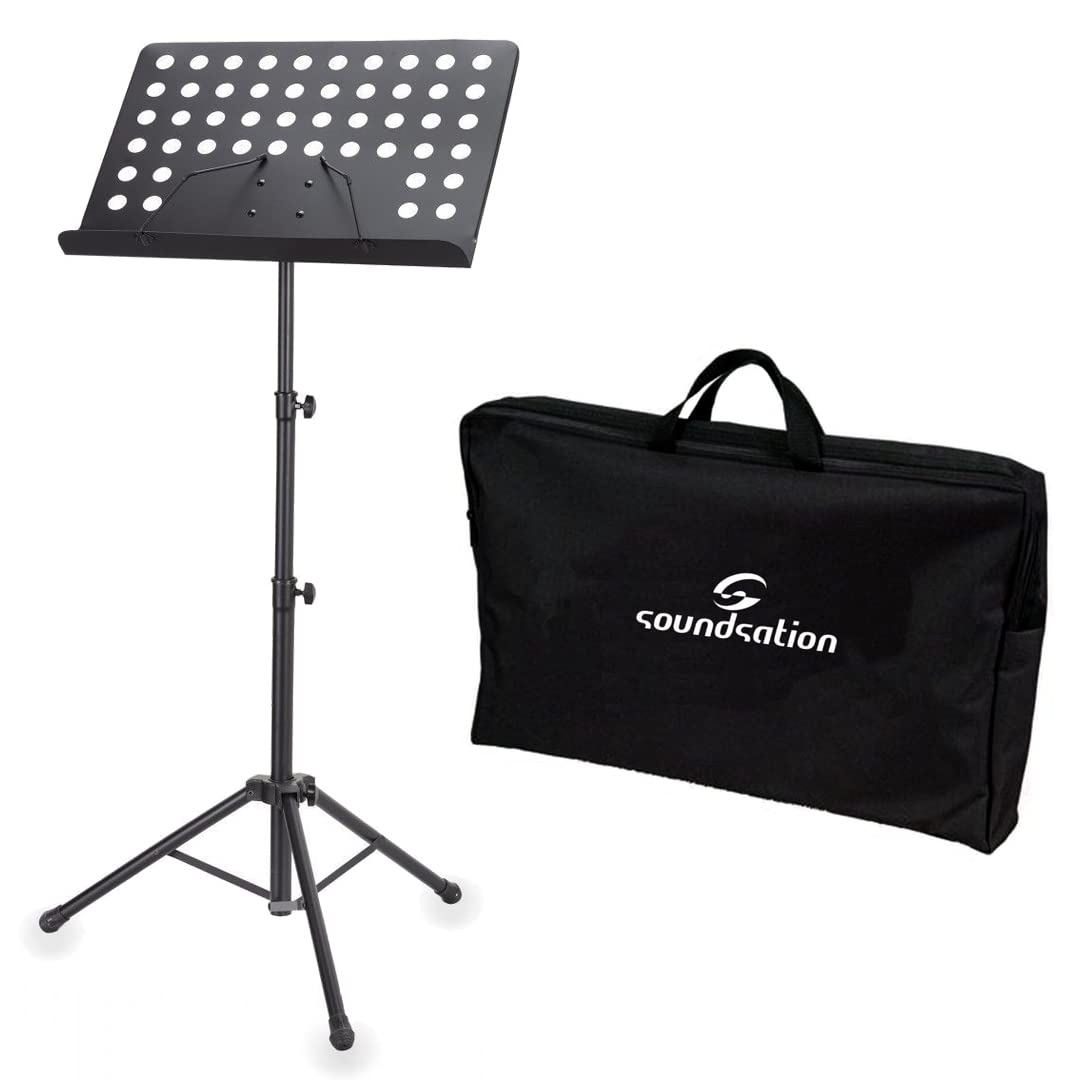 Leggio da Orchestra LG102 in Metallo Regolabile Fino a 142 cm con Borsa - Tavola Rigida Inclinabile, Nero - MusicalStore2005
