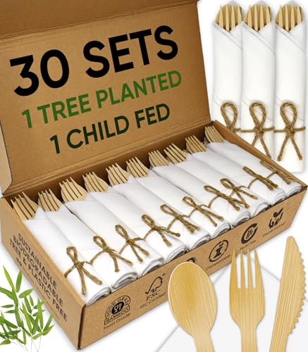 Premium Pre-Rolled Bamboo Cutlery Set (30 Pack)