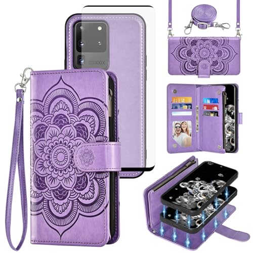 Coque Samsung S20 Ultra Coque Portefeuille avec Protection d'Écran et Fermeture Éclair