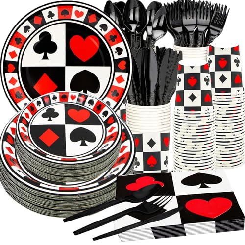 175Pcs Casino Party Supplies Casino Tableware Set 9'& 7'Casino Poker Paper...