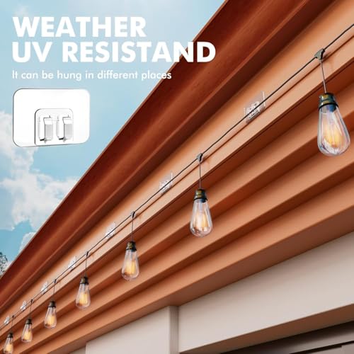 Image of 5 Pcs Wall Hanging String Light Sticker Hooks - Heavy Duty Self Adhesive Wall Hooks for Kitchen, Bathroom & Home, No Drilling PVC Stainless Steel Hooks for Decoration & Storage