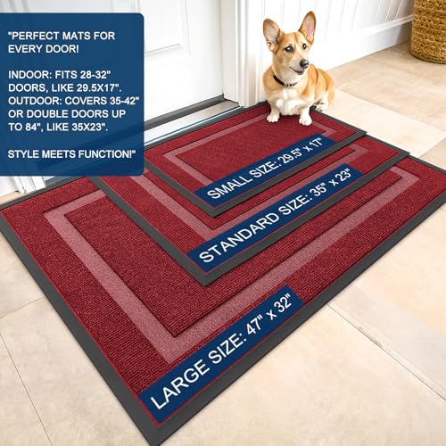 Image of OLANLY Front Door Mat Indoor Outdoor Entrance, Waterproof All-Season, All-Weather Doormat, Sturdy Natural Rubber, Fade Resistant, Low Profile, Easy Clean Patio Porch Entryway Mat, 59x30, Wine Red