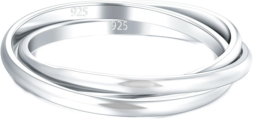 BORUO 925 Sterling Silver Ring Triple Interlocked Rolling High Polish Ring Size 4-12