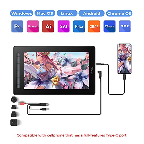 XP-PEN Artist 16 2. Generation Grafiktablett 15,4 Zoll Grafikmonitor, X3 Smart-Chip Stift mit 10...