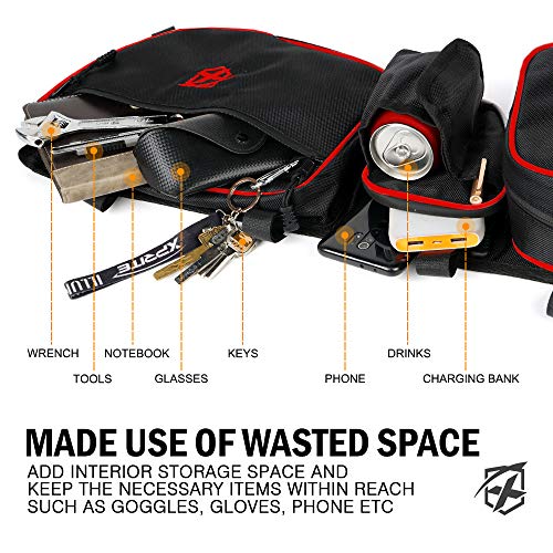 Image of Xprite UTV Front Side Door Storage Bags for 2017, 2018, 2019, 2020 Can-Am Maverick X3 Max XRS XDS Turbo R, Off-road Multi-Purpose Organizer Pocket w /Cup, Phone Holder & Removable Knee Pad - Redlining