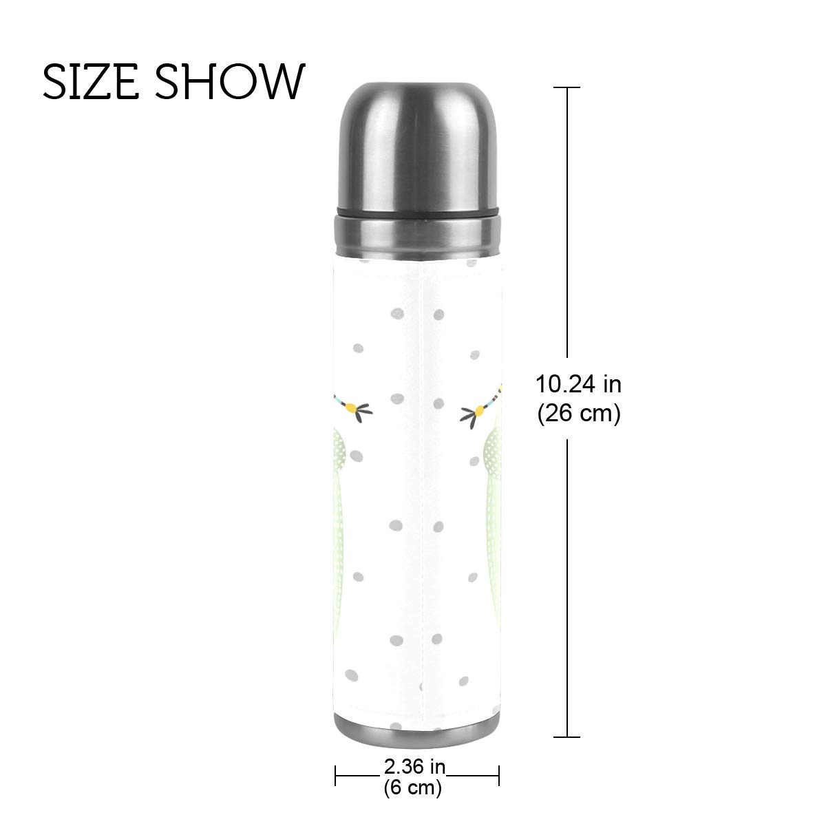 Taza de viaje aislada al vacío de acero inoxidable con doble pared a prueba de fugas, divertido diseño de oso de dibujos animados personalizado impreso en piel auténtica, termo termo de 500 ml
