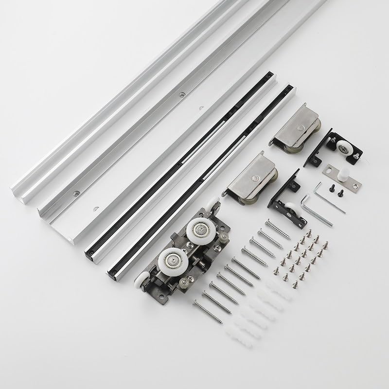 Kit de herrajes para puerta de espejo deslizante, sistema oculto sin rieles para puertas de 76 a 152 cm, fácil instalación