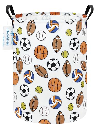 Image of Round Laundry Basket Collapsible Storage Hamper Organizer Colorful Balls | Waterproof Canvas Foldable Baskets with sturdy Handles Multi-scene Organizer for Home Play Bedroom Gift Bin