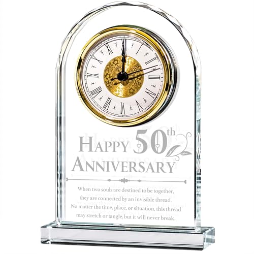 Emoragifou 50th Wedding Anniversary Quartz Clock Gifts for Couple, 50 Years Anniversary Golden Gifts for Parents, Happy 50th Anniversary Decorations Gifts for Her Him