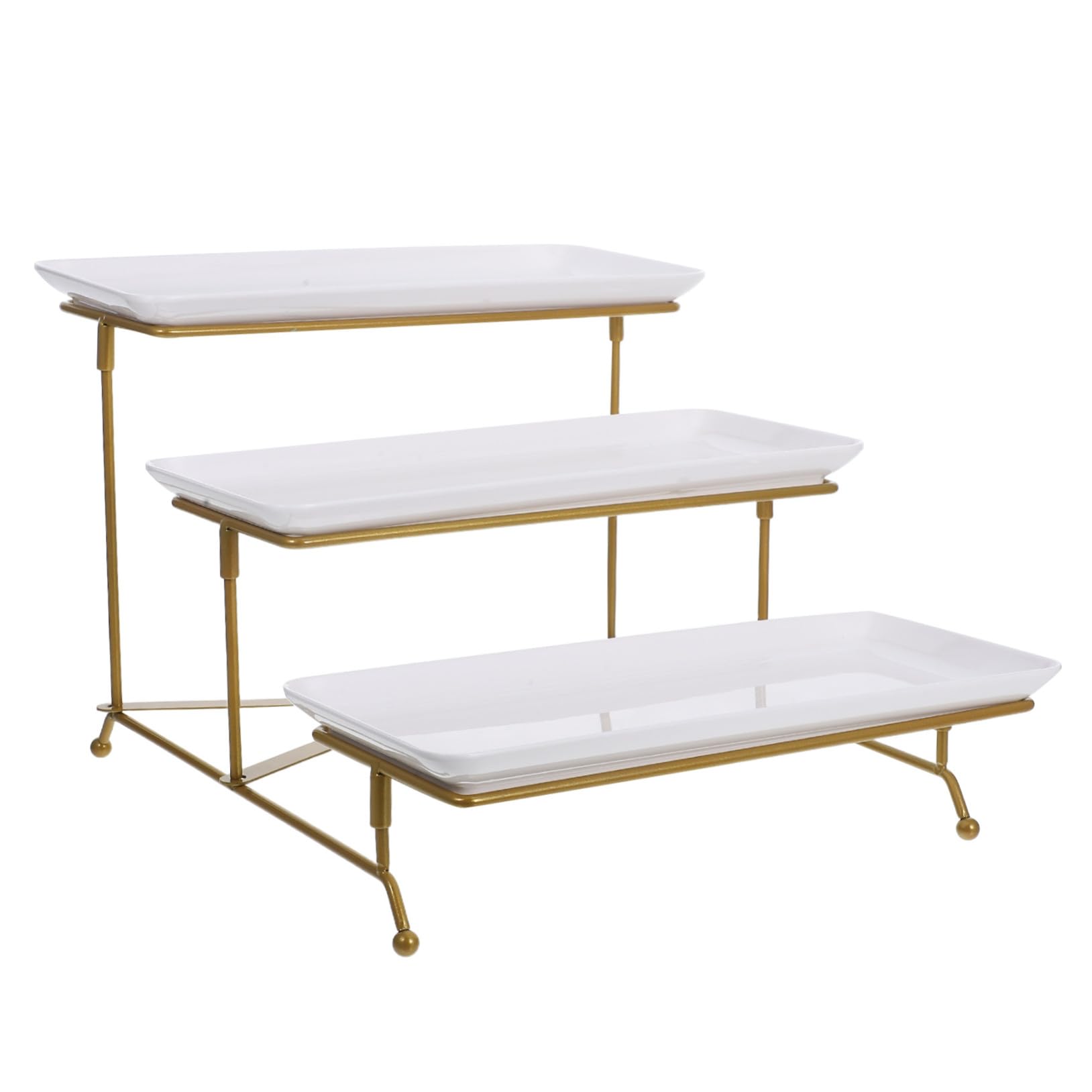 Dessert Stand, Tiered Metal Cake Stand with White Trays – Buffet Dessert Display Riser for Weddings
