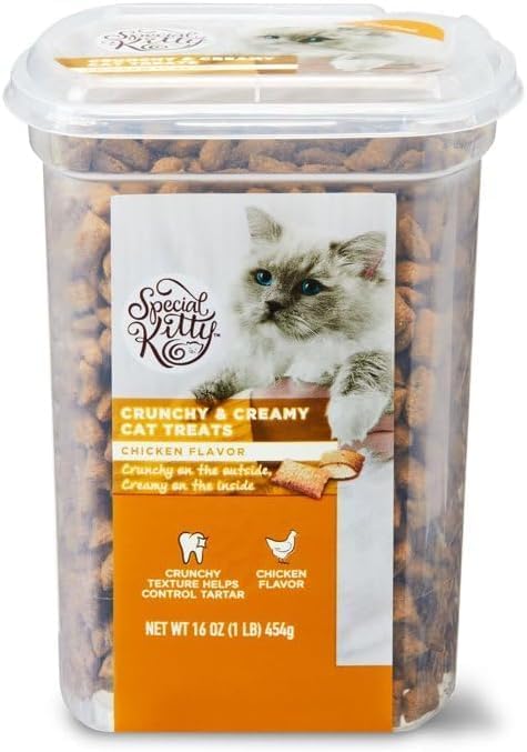 Special Kitty Chicken Flavor Crunchy Treats for Cats, Delicious Cat Treats with a Crunchy Outside & a Creamy Center. 16 oz, (3 Pack)