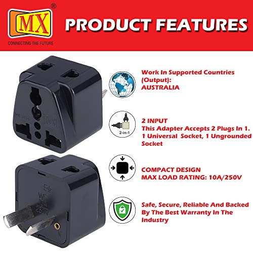 Image of MX Universal Travel Adapter (Type I) India to Australia 2 in 1 Conversion Plug for Home and Official use -Black Pack of 4