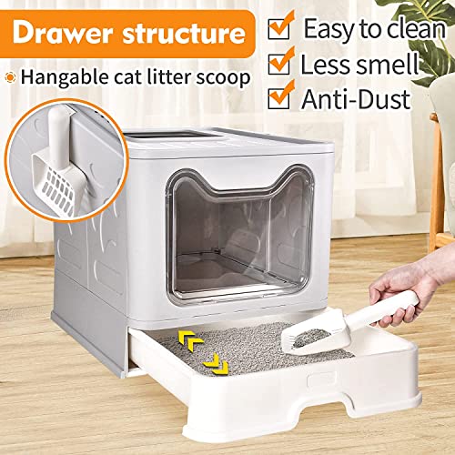 Image of 24x7 eMall Oversized Foldable Cat Litter Box, Litter Box with Lid Extra Large Front Entry Top Exit, Drawer Type Enclosed with Litter Scoop, Cat Toilet Easy Cleaning - 51x41x38 Cm