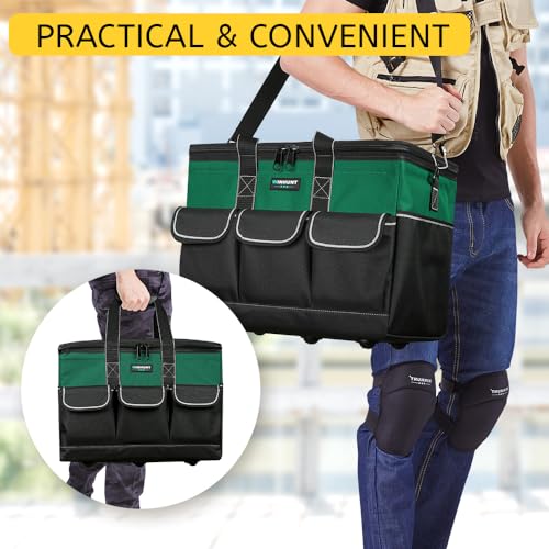 WINHUNT Tool Bag, 19-inch Wide Mouth Tool Organisers, 600 Denier with 6 Interior 8 Exterior Pockets Large Tool Bag for Home DIY & Equipment Storage, Green and Black (19 inch) - Image 8