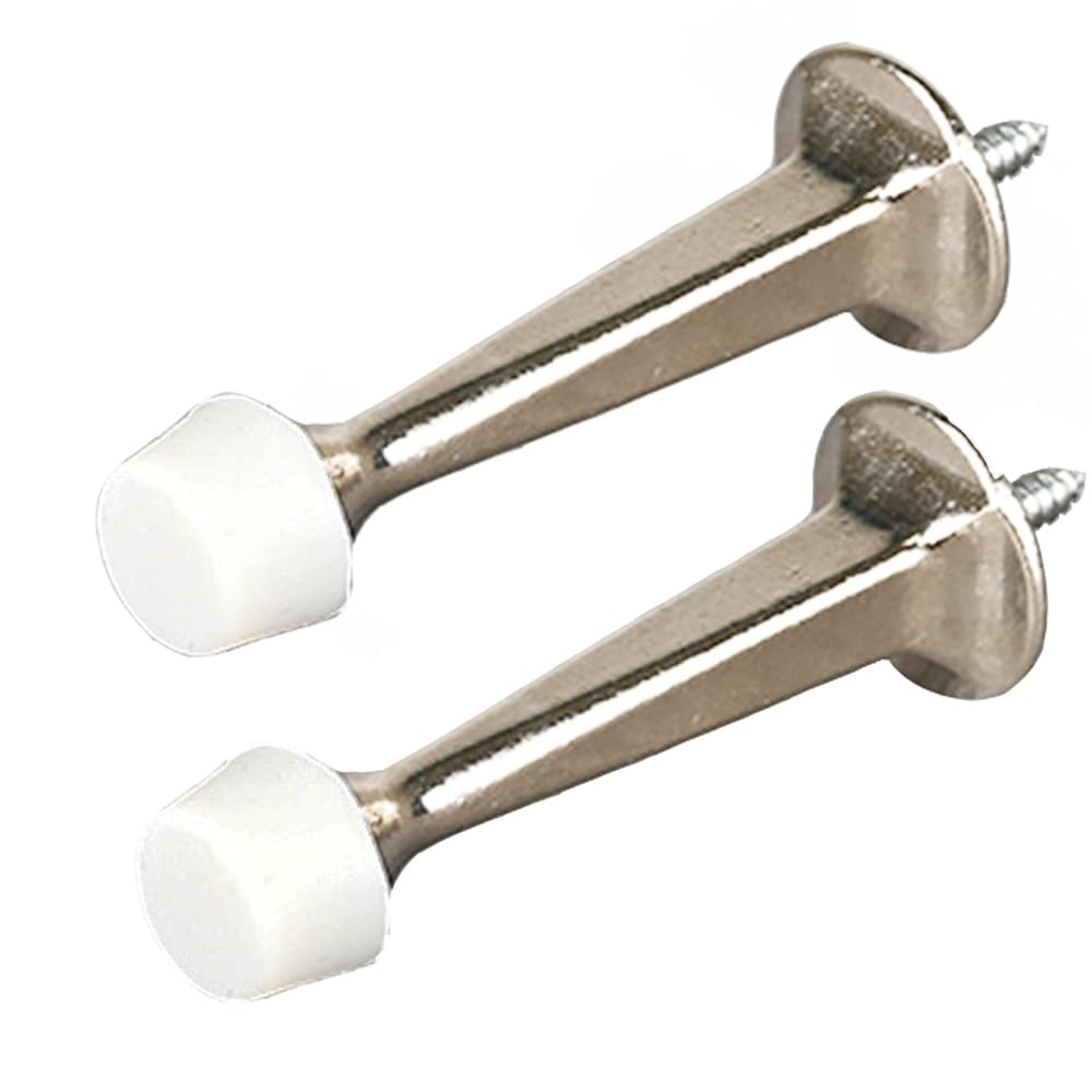 2 Pack Door Stoppers, Zinc Alloy Wall Mounted Door Stop Protector with Rubber Buffer Bumper for Indoor Outdoor 73mm Nickel Silver