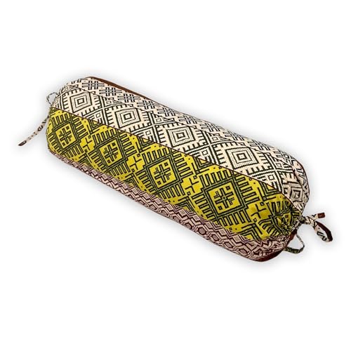 Image of Swayam Set of 2 Pure Cotton Bolster Cover | 30x30 Inch | Soft Breathable Masnad Cover 200TC | Durable & Washable | Motif Print Bolster Cover for Diwan, Bed & Sofa - Brown & Yellow