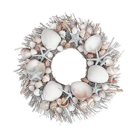 ANDALUCA Coastal Spring & Summer Seashell 20" Wreath Natural Preserved (Blue) Cover