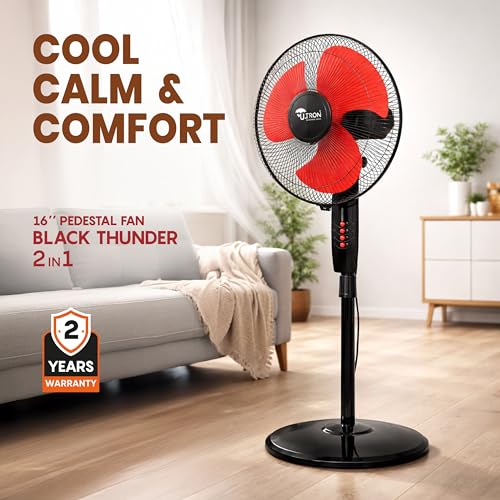 Image of ULTRON Black Thunder 2 in 1 Pedestal & Table Fan (16 Inch) | 120W Powerful Motor | 2300 RPM High Speed | 110 CMM Air Delivery | 3 Speed Control | Jerk-Free Oscillation | 2 Year Warranty