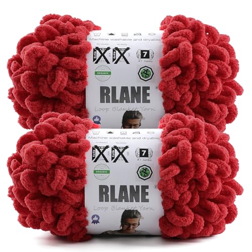 Image of Loop Yarn for Finger Knitting Soft - Chunky Yarn for Hand Knitting - 2 Pack of 180 G /6.4 Oz - #7 Jumbo - 18 Yards - Chenille Blanket Yarn for Crocheting Blankets Amigurumi (2, Red)