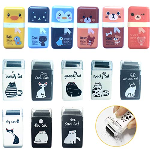 14 PCS Cute Pencil Erasers,Animal Pencil Eraser Shaving Roller Case for Easy Pick Up and Removal,Cute Cat Themed Fun Party Favor and School Supplies for Kids Christmas Gift (14 pcs cute cat)