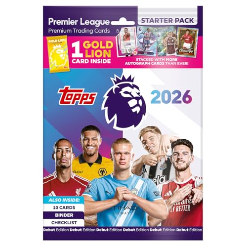 Topps Premier League 2025/26 Starter Pack | Include 10 Nuove Carte Collezionabili, Raccoglitore, Lista Di Controllo + 1 Carta Gold Lion