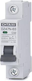 Chtaixi AC Miniature Circuit Breaker, 10 Amp 120V/240V 1 Pole DIN Rail Mount Circuit Breaker, Thermal Magnetic Trip, Solar AC Disconnect Switch MCB C10(32 Amp)