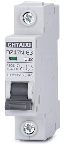 Disyuntor miniatura de CA, 32 Amp 120V240V 1 Pole DIN Rail Mount Circuit Breaker, Disyuntor magnético térmico, Interruptor de desconexión de CA