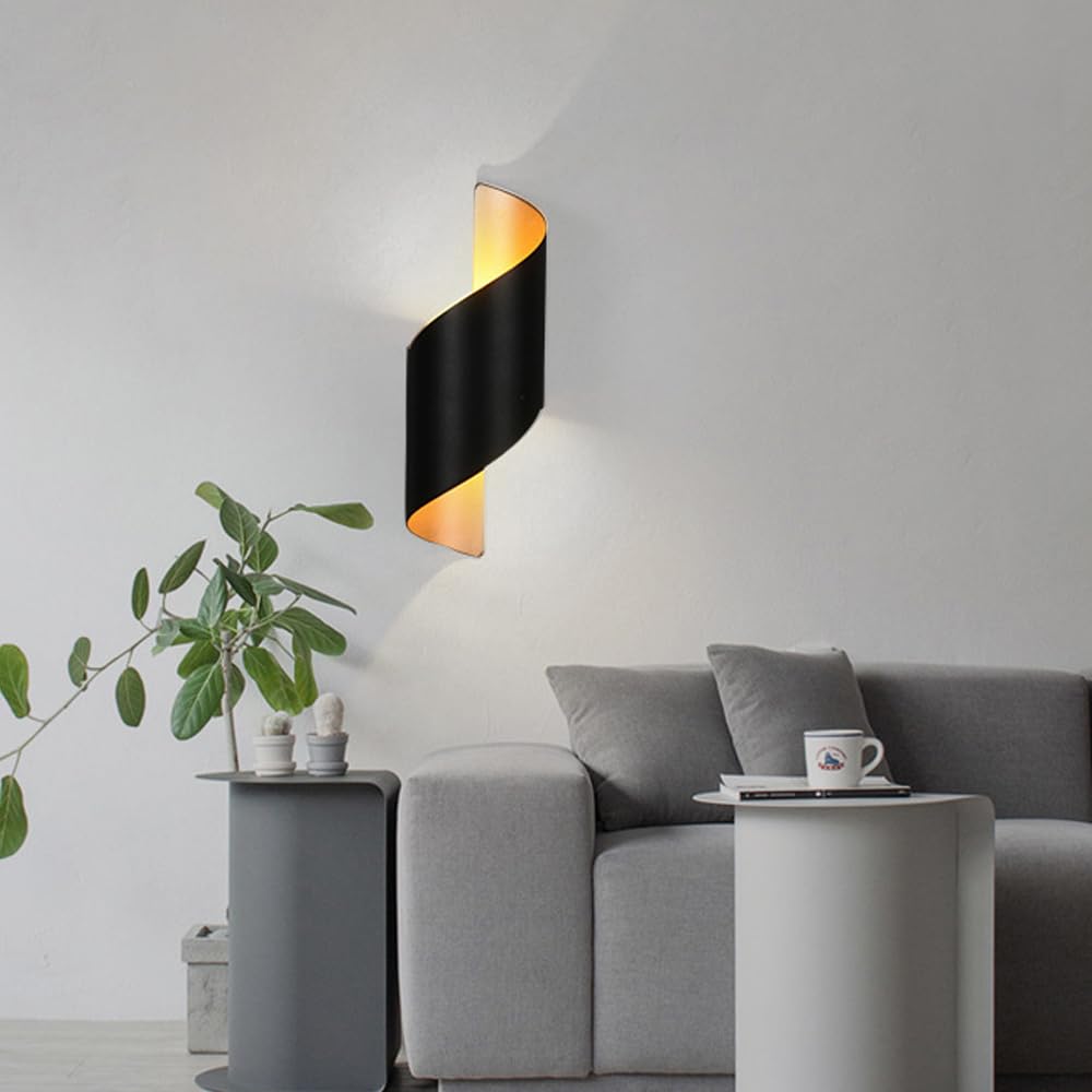 CFWSHJ Metalowy kinkiet spiralny, kinkiet z oświetleniem w górę i w dół, kinkiety ścienne LED 10 W, czarne kinkiety nocne, nowoczesne minimalistyczne oprawy ścienne do łóżka, przedpokoju, salonu
