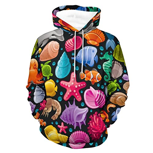 Sweat à capuche manche longue tortue dauphin UMENG pull homme femme taille S
