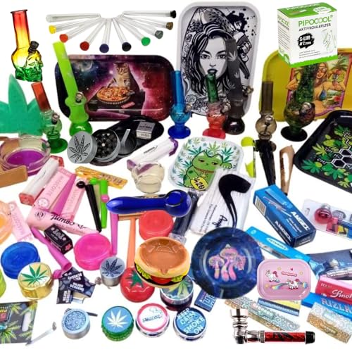 Huslage24 Set ?berraschungspaket Small Bong Drehtablett Grinder Tubes Papers