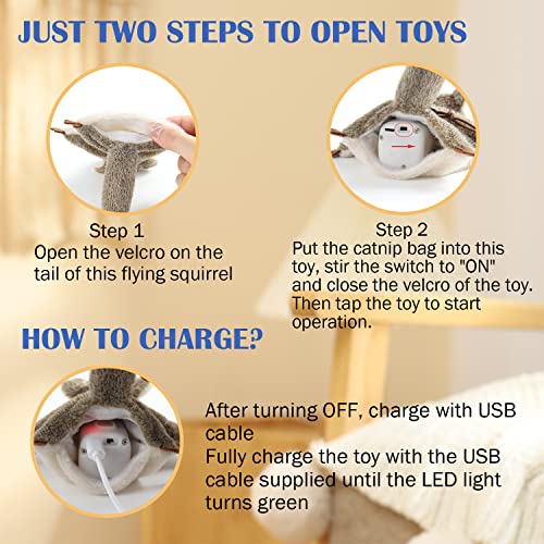 Pawsayes Cat Toys, Interactive Automatic Flapping Mouse Cat Toy For Indoor Cats, Hanging Squeaking Catnip Flying Squirrel Cat Toy Gift, Usb Rechargeable Mice Kitten Toys For Exercise #TOP4