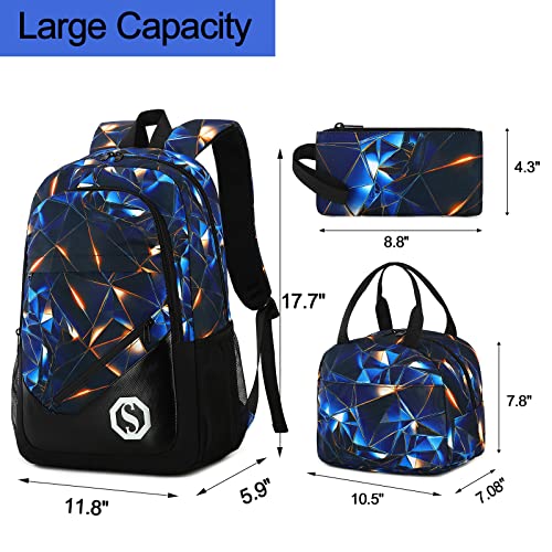 School Backpack for Boys Kids 3Pcs Teens Bookbag Elementary Backpacks Set with Lunch Box and Pencil Case3