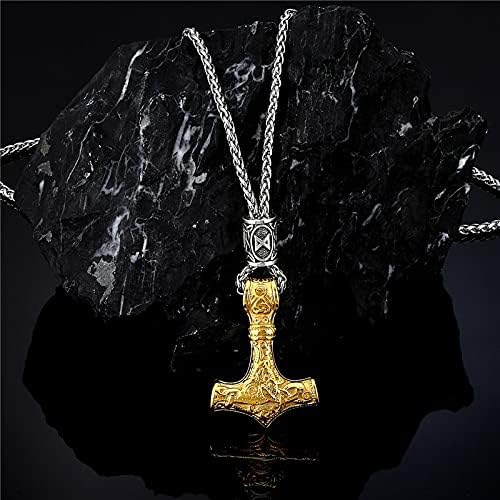 Miniatura 2 de Collar de amuleto de runa escandinava, martillo nórdico Mjolnir de martillo escandinavo, cadena de acero inoxidable, colgante de anclaje Vegvisir,
