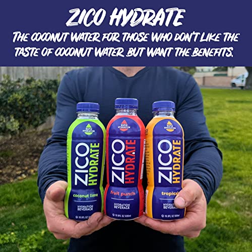 Zico Hydrate Sports Drink With Natural Electrolytes For Rapid Hydration, Tropical - 12-Pack, 16.9 Fl Oz - Contains 30% Coconut Water - No Artificial Flavors Or Colors, Dairy-Free And Gluten-Free #TOP5