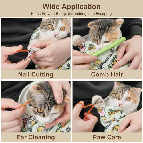 Image of 35.5 inch Extra Large Cat Grooming Wrap - Anti-Escape Cat Wrap for Cutting Nails, Brushing & Medication - Soft, Comfortable, Reusable, Self-Adhering, Holds Cats Up to 22lbs (Cow Corn)